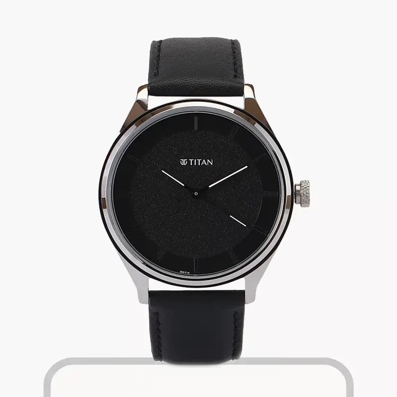 Titan Minimalist Zen Sleek Leather Strap Black Dial Men's Watch- 1802SL11